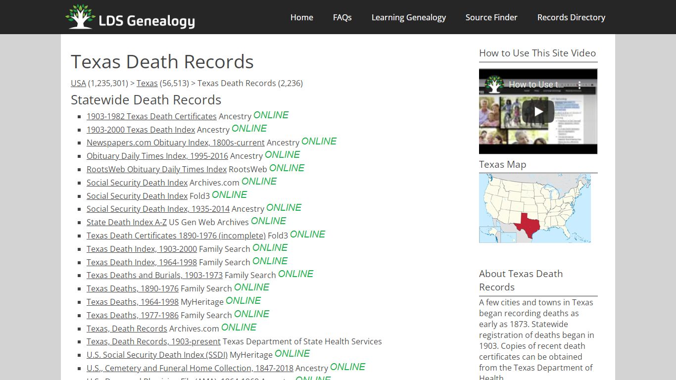 Texas Death Records - LDS Genealogy